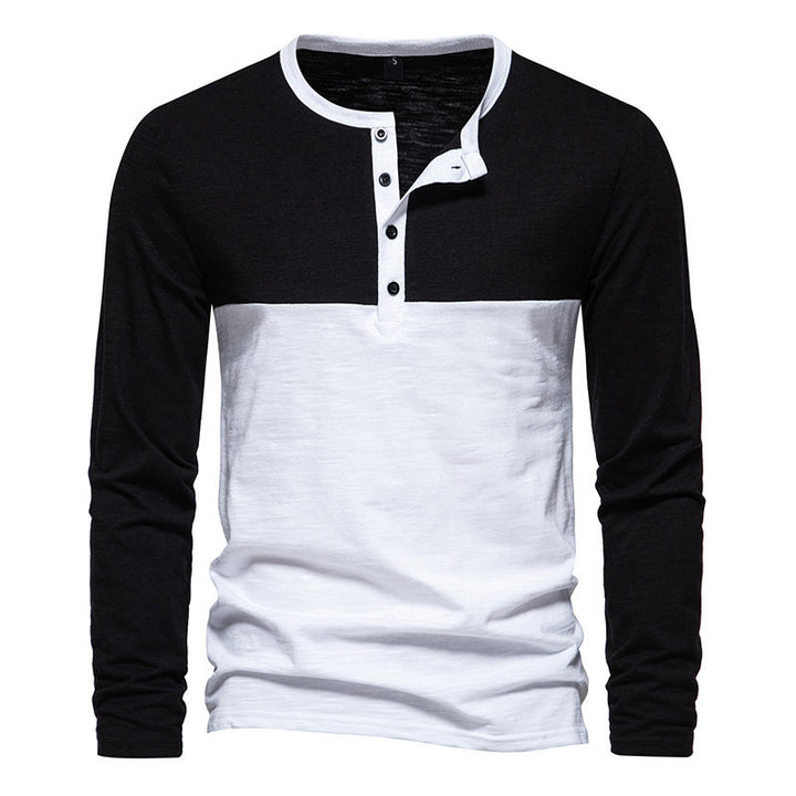 Herren Langarm-Henley-Shirt mit kontrastierenden Ärmeln und stilvollem Knopfdesign Echoarchiv