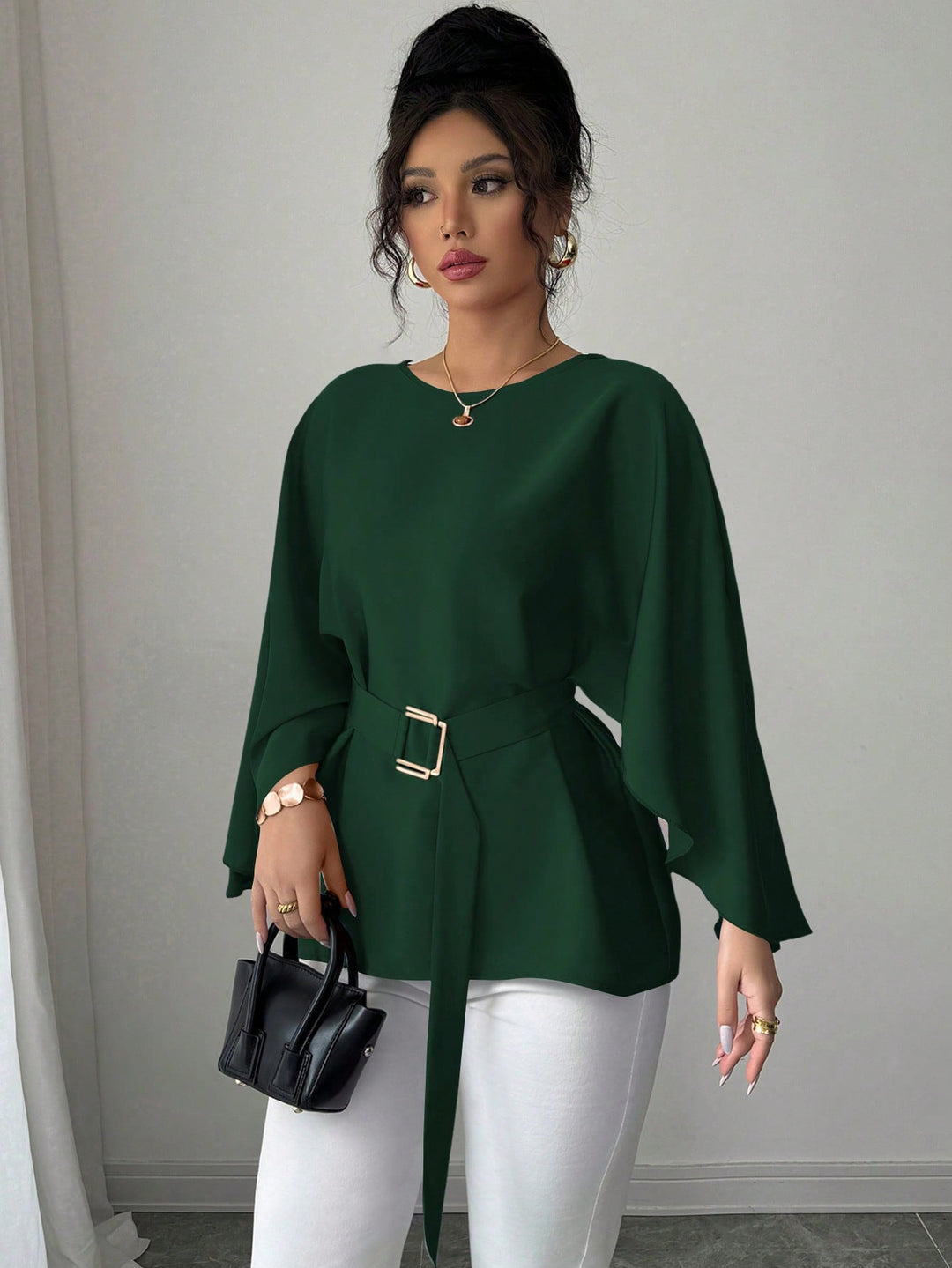 Damen Elegante Chiffon-Tunika mit Cape-Ärmeln und Taillengürtel Echo Archiv