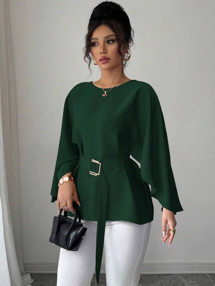 Damen Elegante Chiffon-Tunika mit Cape-Ärmeln und Taillengürtel Echo Archiv