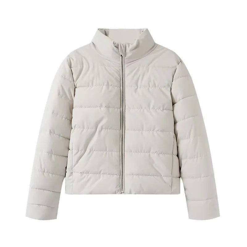 Damen leichte wattierte Kurzsteppjacke mit hohem Stehkragen und Zwei-Wege-Reißverschluss – Célinea