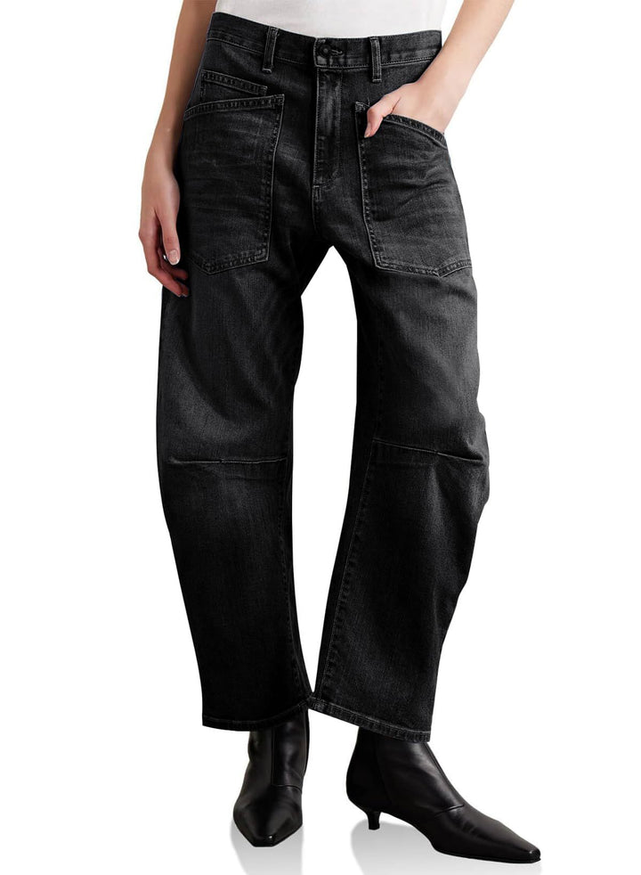 Damen nan lässige Canvas-Hose mit hohem Bund, weitem Bein und aufgesetzten Taschen Echo Archiv