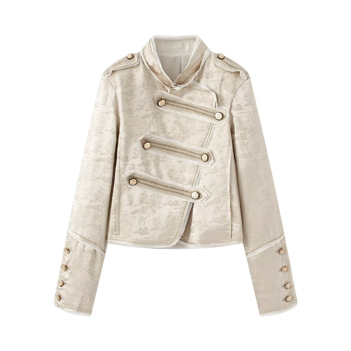 Damen Ornamentale Militärjacke aus Jacquard mit asymmetrischer Zierknopfleiste Echo Archiv