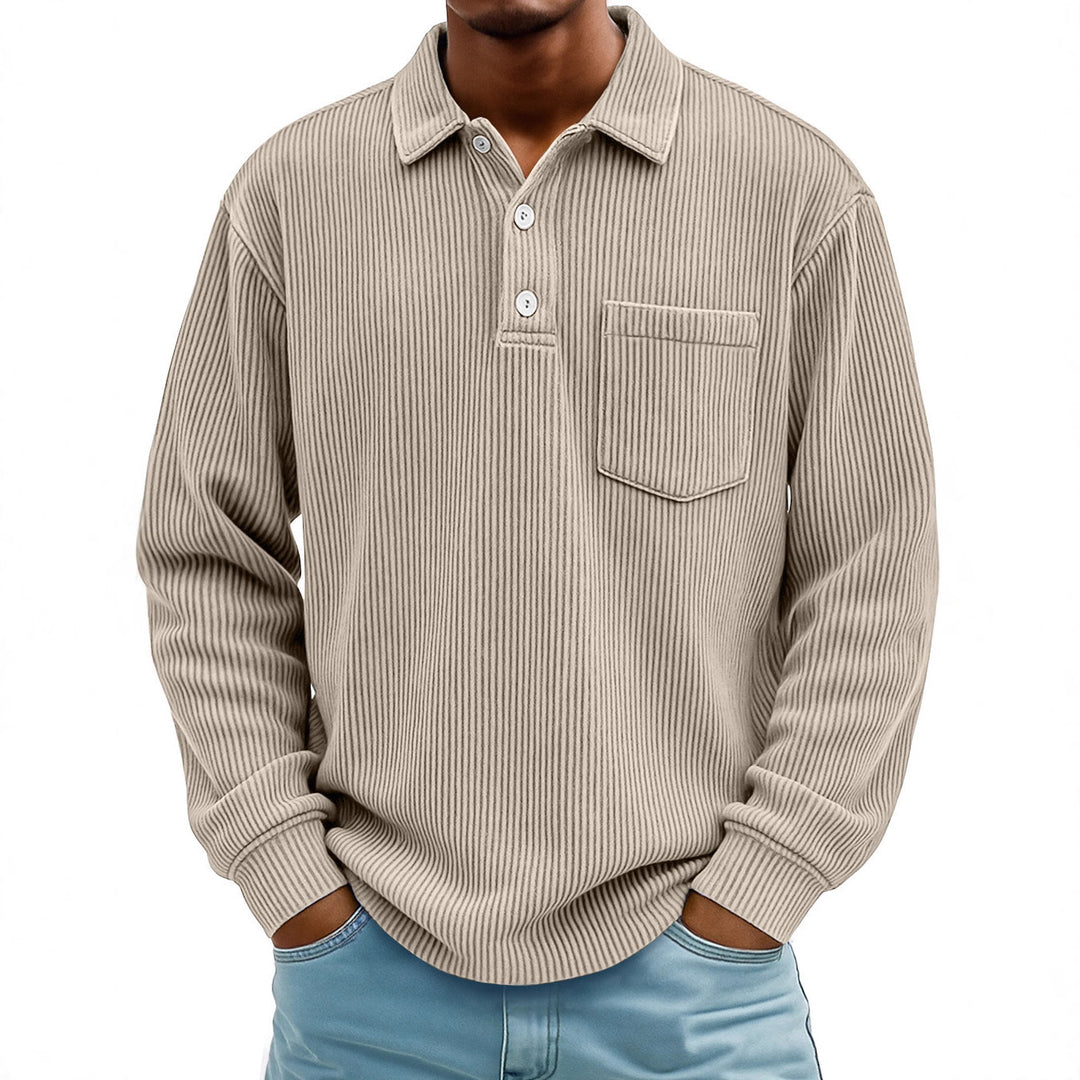 Herren Lässiger Longsleeve Poloshirt aus strukturiertem Stoff Echoarchiv