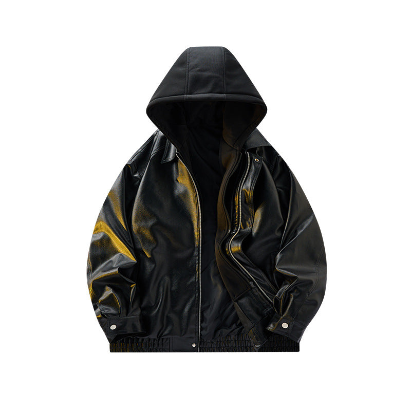 Herren Oversized Velourslederoptik Bomberjacke mit Kapuze und Doppelreißverschluss Echo Archiv