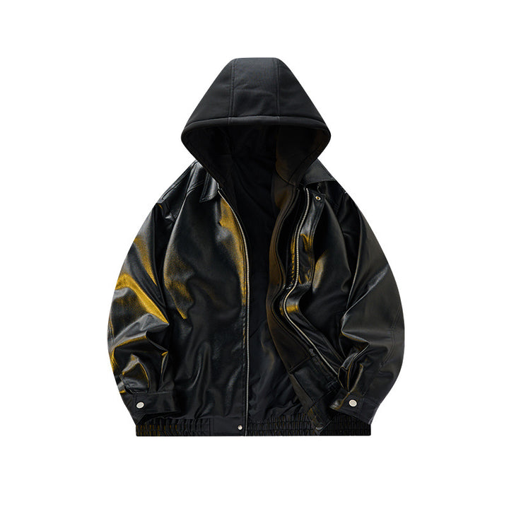 Herren Oversized Velourslederoptik Bomberjacke mit Kapuze und Doppelreißverschluss Echo Archiv