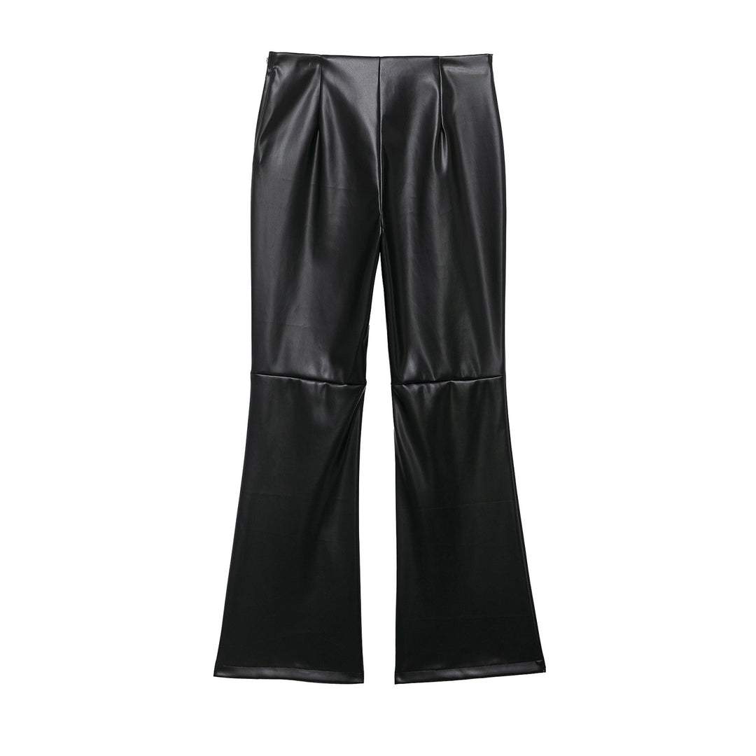 Damen hochgeschnittene ausgestellte Kunstlederhose mit Schnürungsdetail in der Taille Echoarchiv