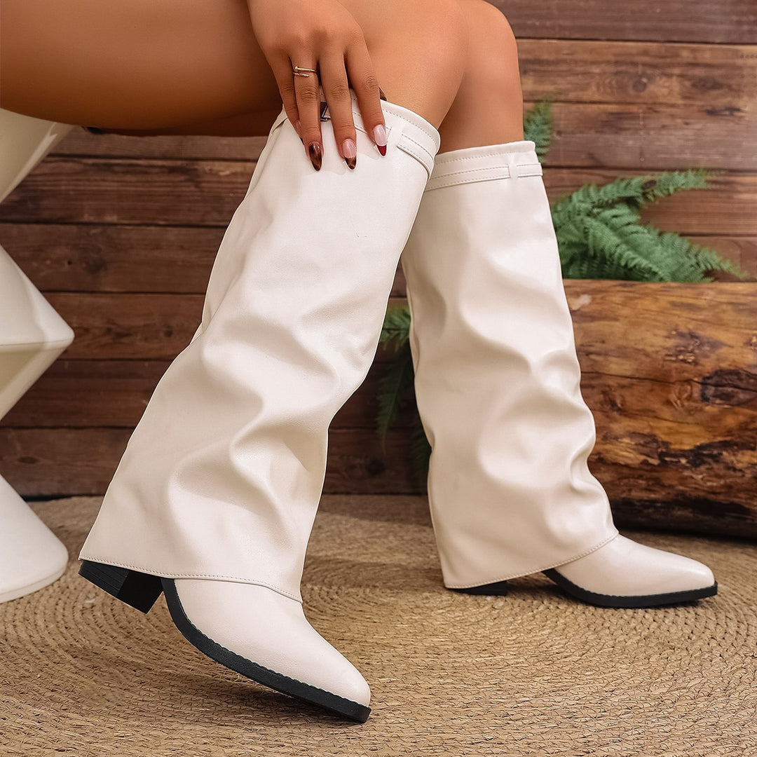 Damen Slouch‑Stiefel mit spitzer Zehenpartie und niedrigem Blockabsatz Echoarchiv