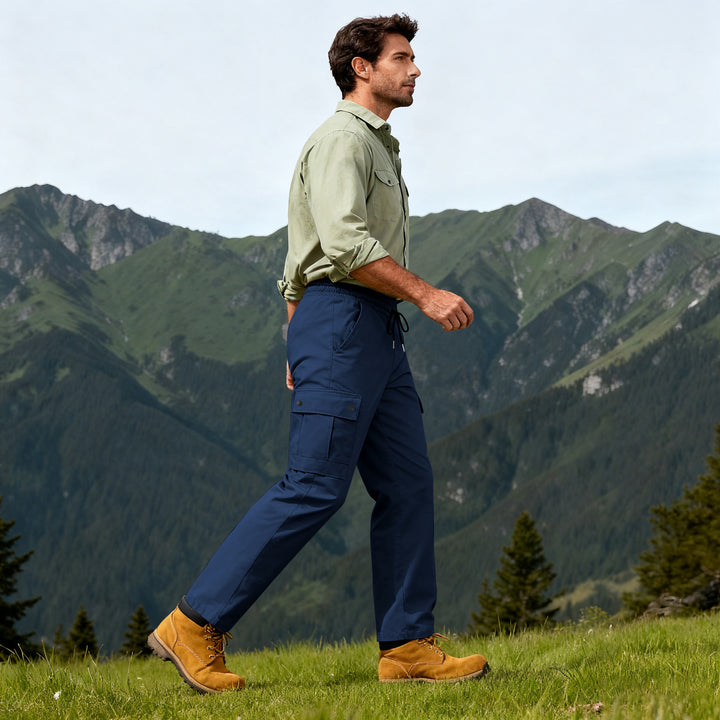 Herren Outdoor-Cargohose mit elastischem Tunnelzugbund und Druckknopf-Taschen – Bravaro