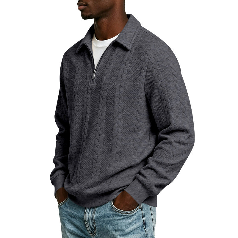 Herren Troyer-Strickpullover mit halbem Reißverschluss und Zopfmuster Echoarchiv