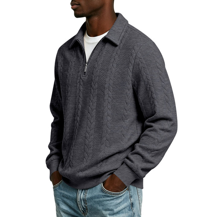 Herren Troyer-Strickpullover mit halbem Reißverschluss und Zopfmuster Echoarchiv