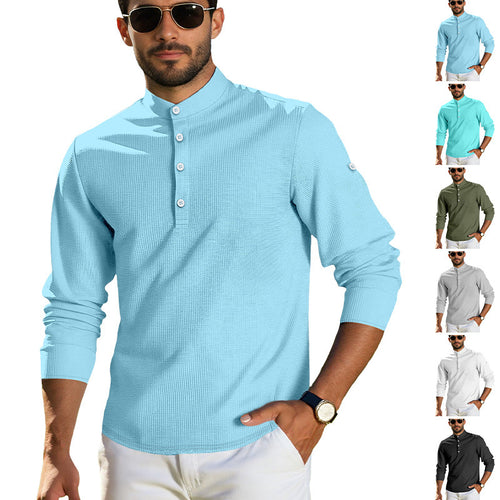 Herren Langearmshirt mit strukturiertem Design und Knopfleiste Echoarchiv