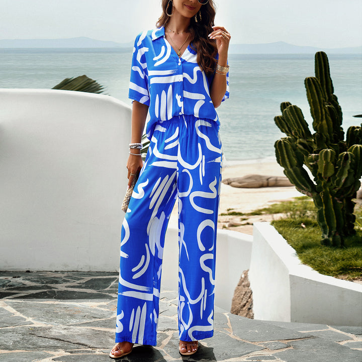 Damen Lässiges Zweiteiliges Set mit weitem Hosen-Design und elegantem Oberteil Echo Archiv