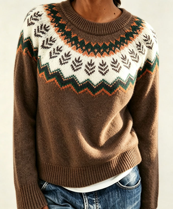 Damen Rundhalsausschnitt Norweger-Pullover mit Fair-Isle-Jacquard – Mavelle