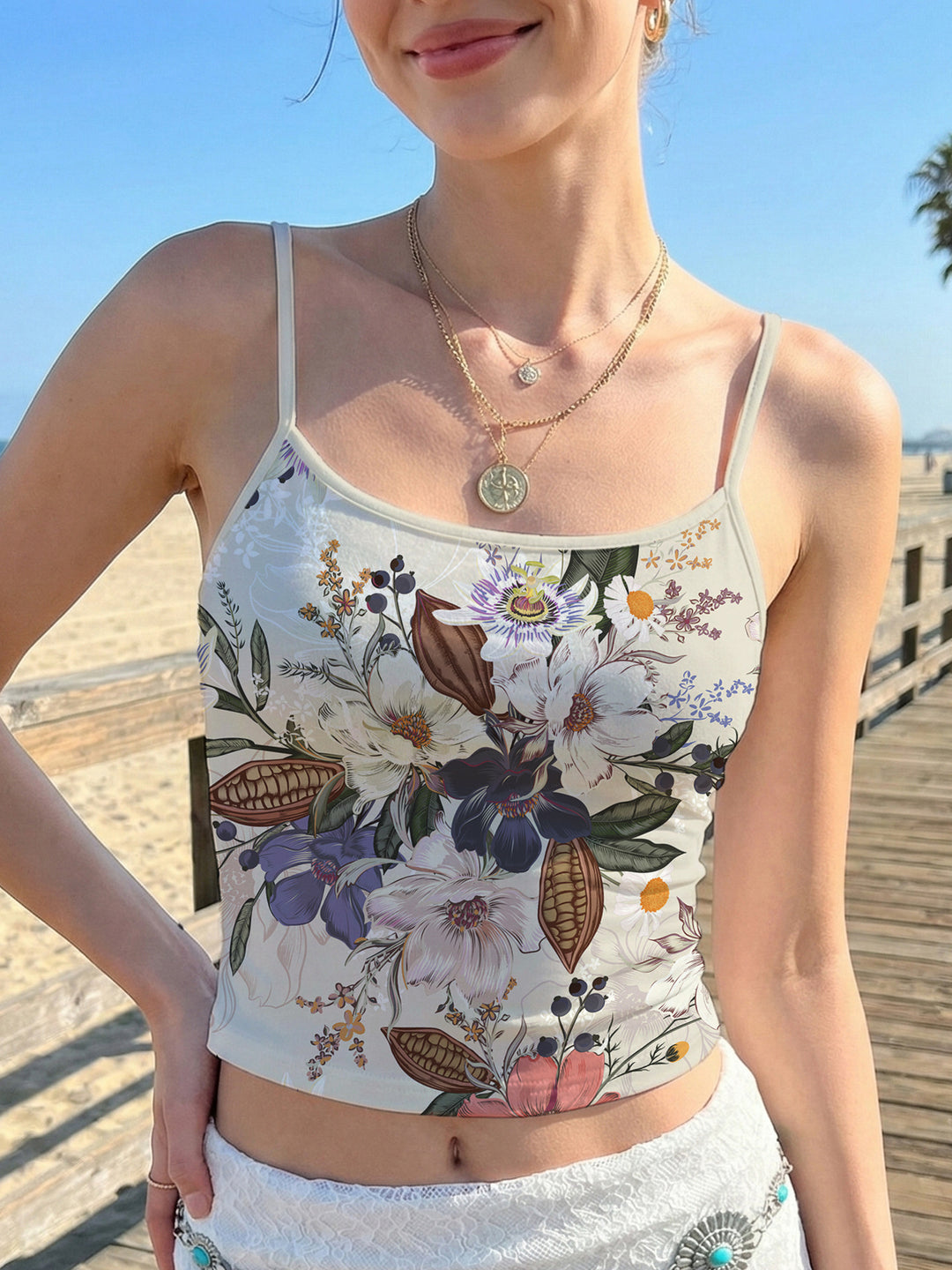 Damen lässiges Spaghetti-Trägershirt mit tierischem Muster Echo Archiv