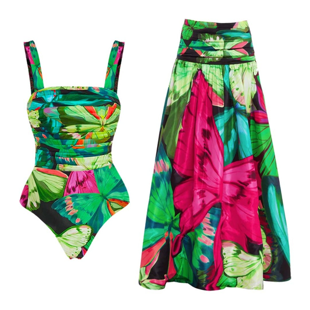 Damen Floral Druck Einteiler-Badeanzug Echo Archiv