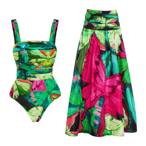 Damen Floral Druck Einteiler-Badeanzug Echo Archiv