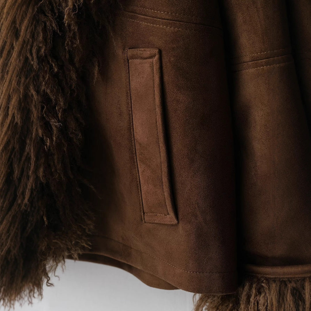 Damen Lammfelloptik-Mantel mit voluminösem Teddykragen Echoarchiv