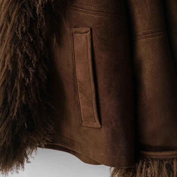 Damen Lammfelloptik-Mantel mit voluminösem Teddykragen Echoarchiv