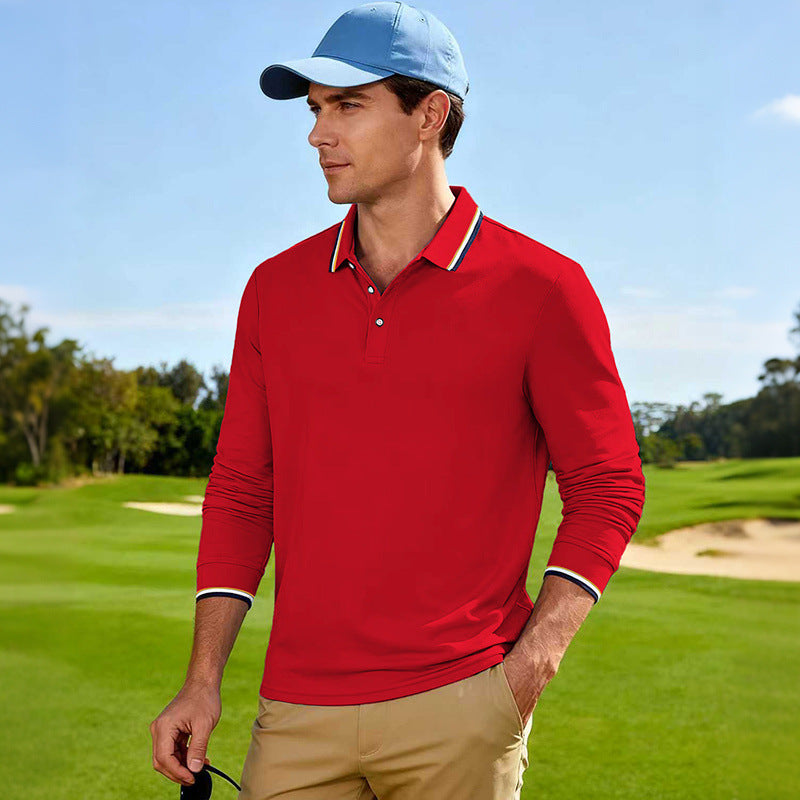Herren Golf-Performance-Poloshirt langärmlig atmungsaktiv mit Kontrastkragen – Cavello