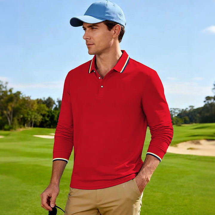 Herren Golf-Performance-Poloshirt langärmlig atmungsaktiv mit Kontrastkragen – Cavello