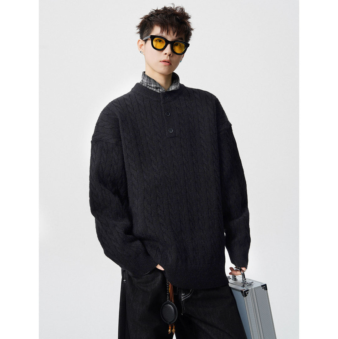 Herren Grobstrickpullover mit Knopfleiste Echoarchiv