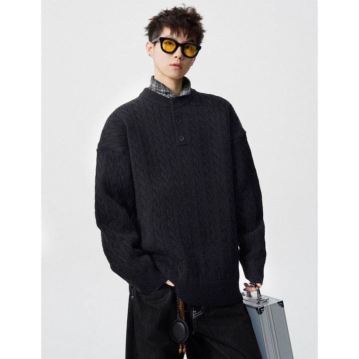 Herren Grobstrickpullover mit Knopfleiste Echoarchiv