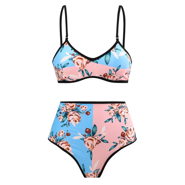 Damen Hochgeschnittener Bikini mit floralem Muster und kontrastierendem Detail Echo Archiv