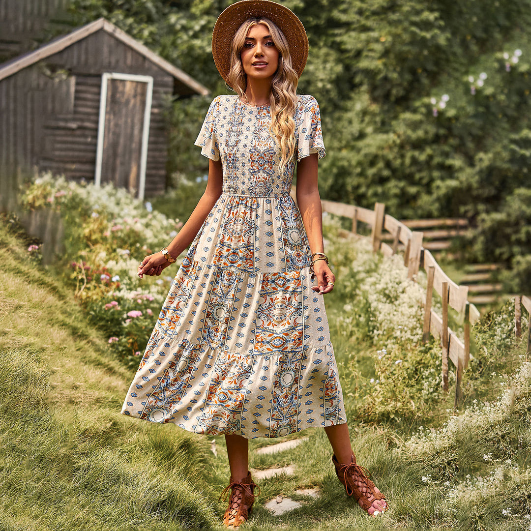 Damen Maxikleid mit floralem Muster und elastischem Tailleneinsatz Echo Archiv