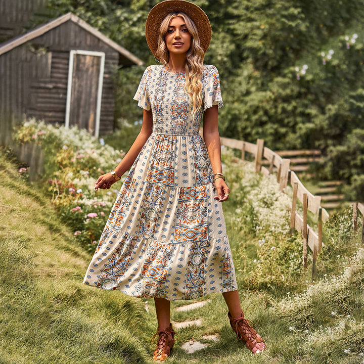 Damen Maxikleid mit floralem Muster und elastischem Tailleneinsatz Echo Archiv