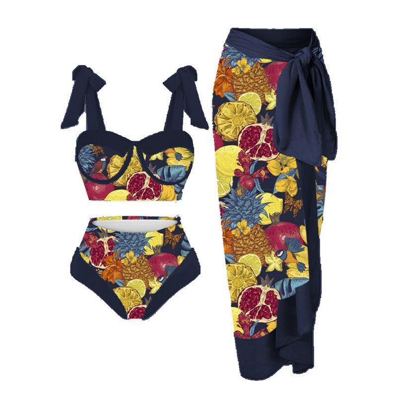 Damen Bikini-Set mit floralem Design und elegantem Überrock Echo Archiv