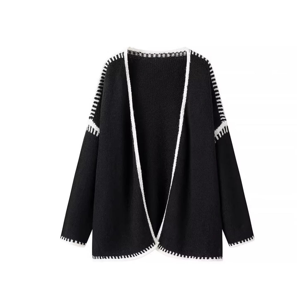 Damen Oversize-Strickjacke mit kontrastierender Häkelkante und überschnittener Schulter Echo Archiv