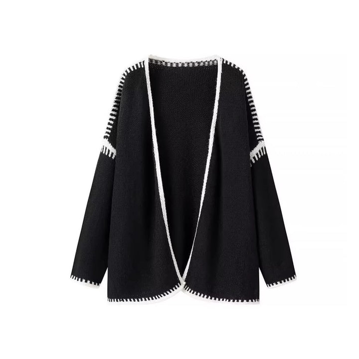 Damen Oversize-Strickjacke mit kontrastierender Häkelkante und überschnittener Schulter Echo Archiv