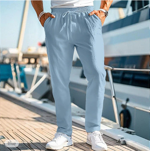 Herren lässige Leinenmisch-Joggerhose mit Kordelzug, angeschrägten Eingrifftaschen und schmalem Knöchelabschluss – Sorevano