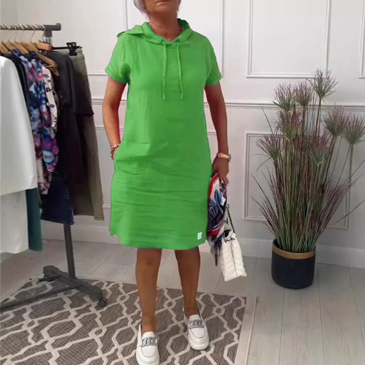 Damen nan lässiges Kapuzen-Midikleid mit kurzen Ärmeln und geradem Relax‑Schnitt Echo Archiv
