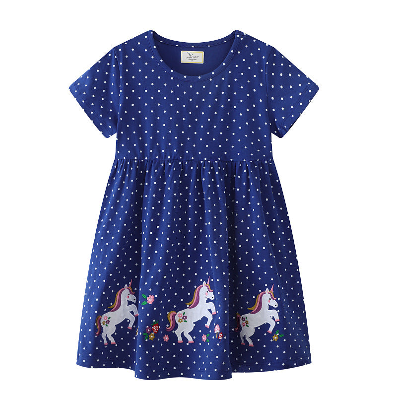 Mädchen Kleid mit Punkten und Einhornstickerei Echo Archiv