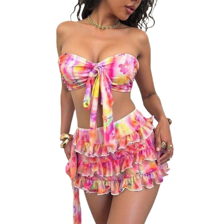Damen Bandeau-Bikini-Set mit Rüschen und Wickeltuch Echo Archiv
