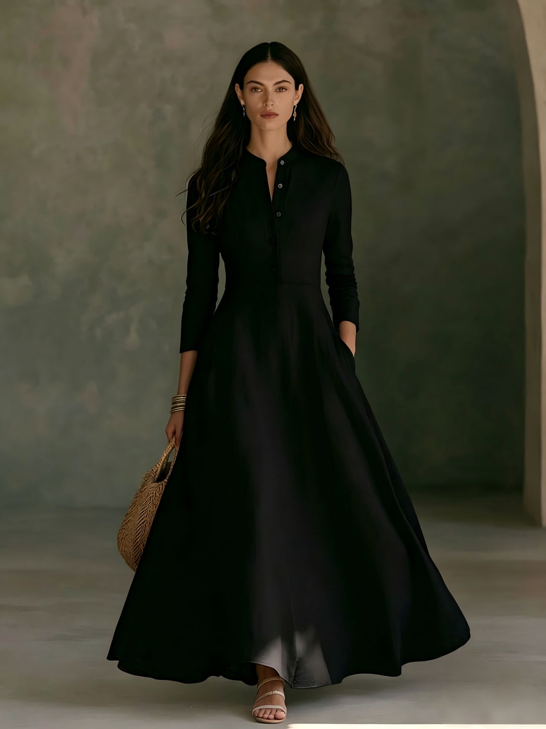 Damen Elegantes Langarm Maxikleid Echo Archiv
