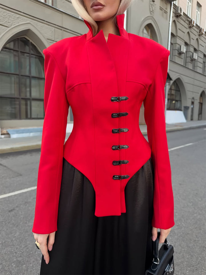 Damen Taillierter Stehkragen-Blazer mit Korsett-Tailierung Echoarchiv