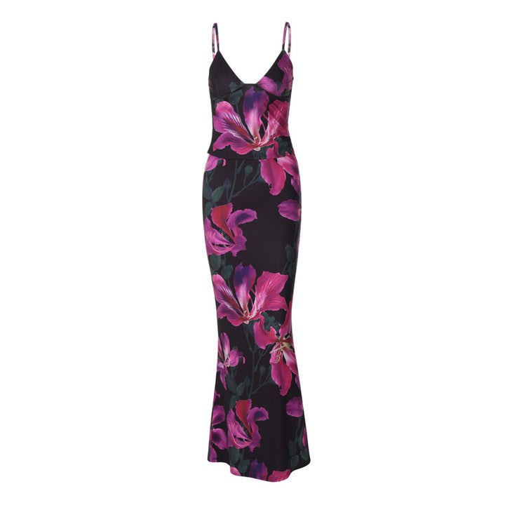 Damen Elegantes Maxikleid mit floralem Muster und Spaghetti-Trägern Echo Archiv