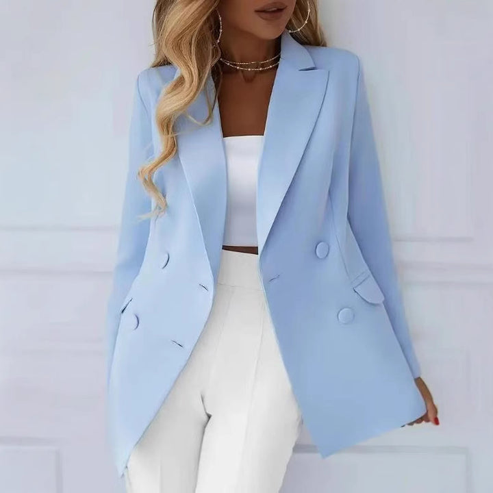 Damen Elegant taillierter Longblazer mit stoffbezogenen Knöpfen – Valéne