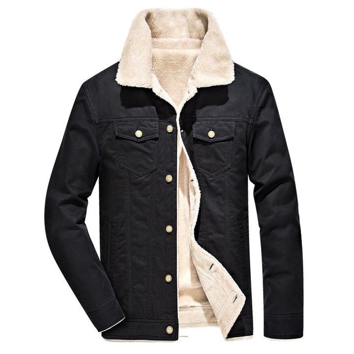 Herren Canvas-Truckerjacke mit durchgehendem Sherpa-Innenfutter und Umlegekragen – Taviero