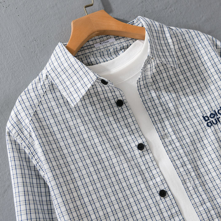 Herren Baumwoll-Overshirt mit feinem Gitterkaro und Kentkragen Echoarchiv