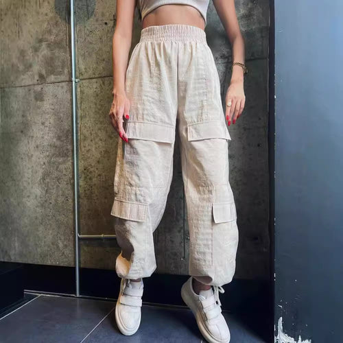 Damen Cargo-Haremshose mit hoher elastischer Taille und aufgesetzten Klappentaschen Echoarchiv