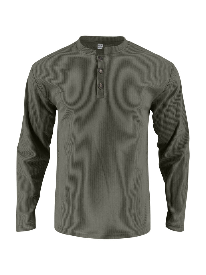 Herren Langarmshirt mit modischer Stehkragen und Knopfleiste Echoarchiv