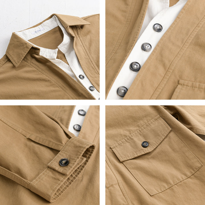 Herren Overshirt-Hemd mit halber Knopfleiste und aufgesetzter Brusttasche Echoarchiv