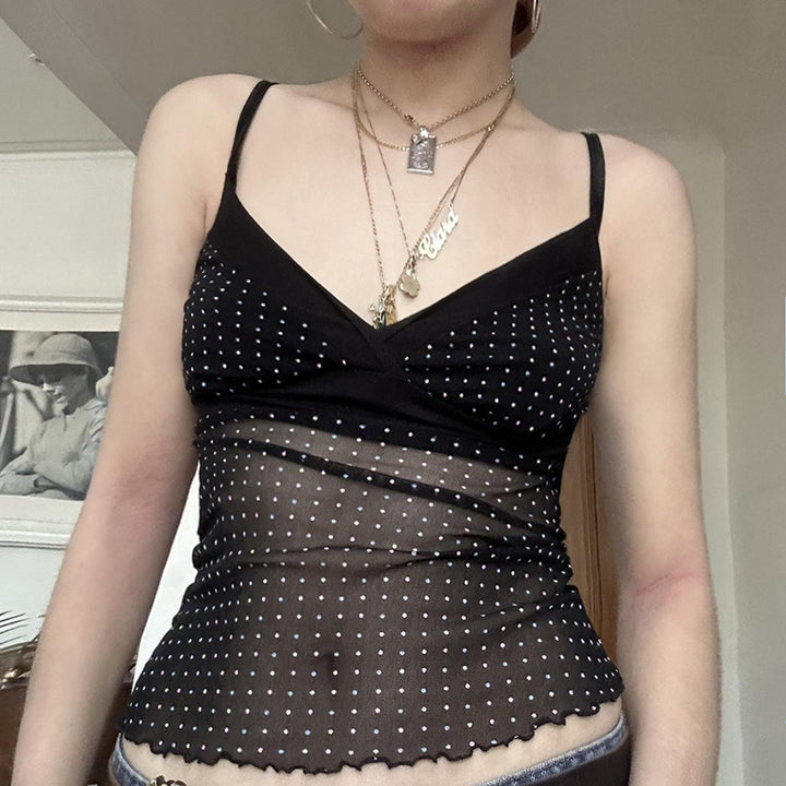 Damen Verspieltes Spaghetti-Trägertop mit transparenten Akzenten und Punkten Echo Archiv