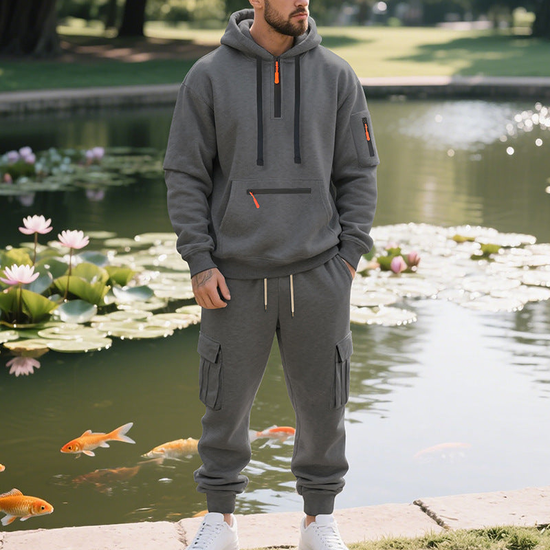 Herren sportliches Hoodie- und Cargo-Set mit funktionalen Taschen Echoarchiv