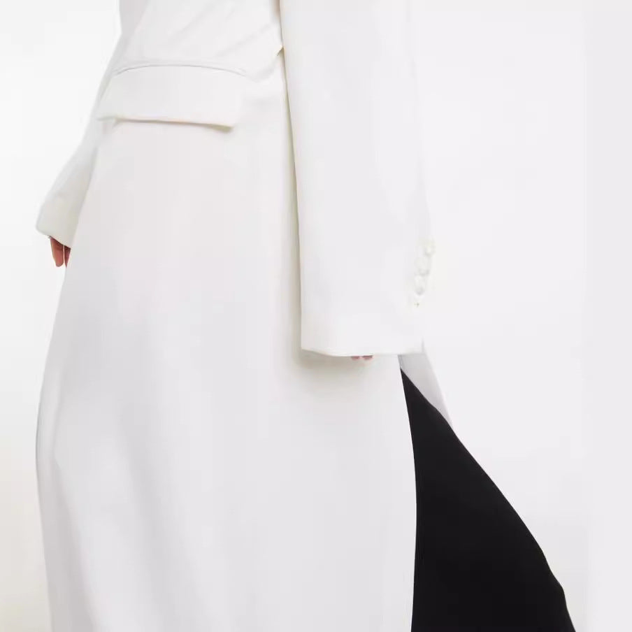 Damen Maxilanger schlanker Mantelblazer mit verdeckter Knopfleiste und schmaler Schulterlinie Echoarchiv