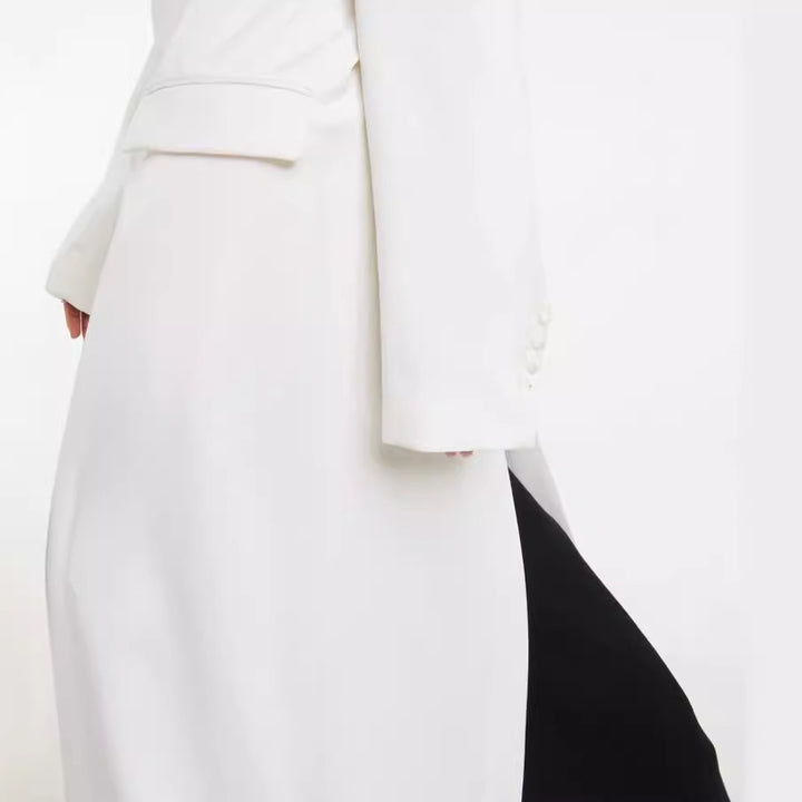 Damen Maxilanger schlanker Mantelblazer mit verdeckter Knopfleiste und schmaler Schulterlinie Echoarchiv