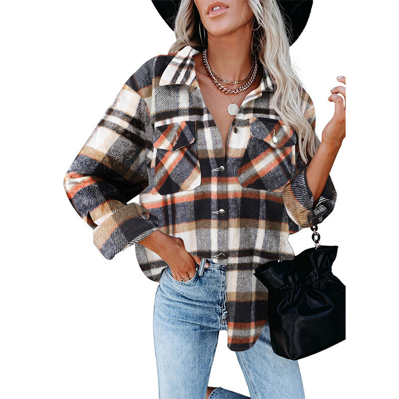 Damen Oversized Hemdjacke im karrierten Flanell-Look mit Brusttaschen Echo Archiv
